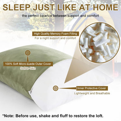 Ivellow Memory Foam Travel Pillow Compressible Camping Pillow for Sleeping Shredded Memory Foam Pillow Compact Firm Supportive Travel Pillow for Adults Kids Outdoor Hiking Essential Gear Green-M