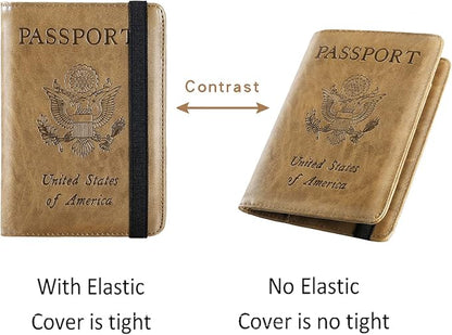 Passport Holder Cover Wallet Travel Essentials RFID Blocking Leather Card Case International Must Haves Travel Accessories for Women Men(101#Brown)