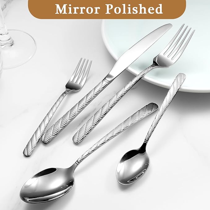 Luxury Hammered Silverware Set, 30 Pieces Flatware Set Service for 6, 18/10 Premium Stainless Steel, Mirror Polished Cutlery Utensil Set Include Fork Knife Spoon Set Dishwasher Safe