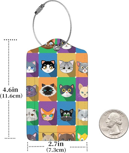2 Pcs Luggage Tags for Suitcases, PU Leather Cruise Ship Luggage Tags with Privacy Cover Label Address Card and Durable Metal Ring Suitable for Men Women Handbags Backpacks Schoolbag,Animal Squares