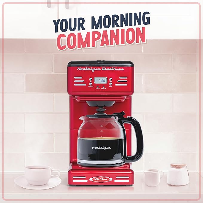 Nostalgia Retro 12-Cup Programmable Coffee Maker With LED Display, Automatic Shut-Off & Keep Warm, Pause-And-Serve Function, Red