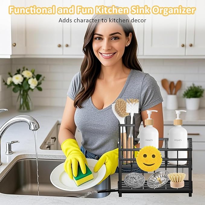 Sponge Holder for Kitchen Sink & Sink Caddy - 2-Tier Stainless Steel Organizer with Automatic Drainage, Rustproof Storage for Dish Brush, Soap Dispenser & Countertop Essentials