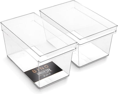 BINO | Plastic Storage Bins, Large - Deep | THE HANDLER COLLECTION | Multipurpose Organizer Bins | Kitchen Pantry Organizers and Storage | Clear Containers for Organizing Home | Freezer Organizer