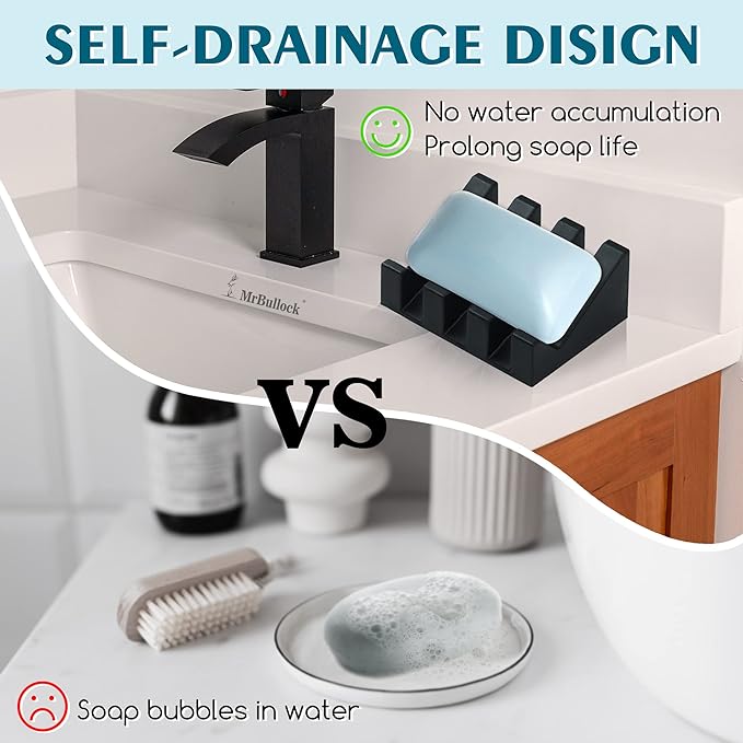Silicone Soap Dish for Bar Soap Holder for Shower Bathroom Self Draining Waterfall Drying Tray Keep Soap Bars Dry Clean & Easy Cleaning (White Gray Black, 3)
