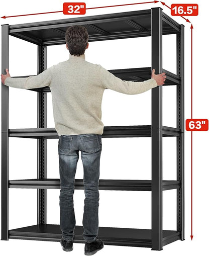 Raybee Garage Shelving 2000LBS Storage Shelves Adjustable Metal Shelves 5 Tier Heavy Duty Shelving Metal Shelf for Basement Pantry Kitchen 32" W x 16.5" D x 63" H