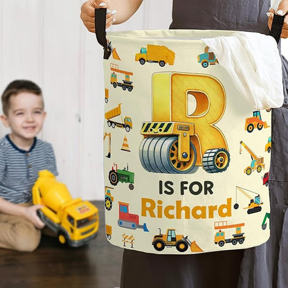 callie Personalized Excavator/Dinosaur/Unicorn Laundry Basket Gifts for Kids, Waterproof Collapsible Laundry Hamper Storage Bin for Bedroom (13.8" x 16.5", 15.7" x 19.6")
