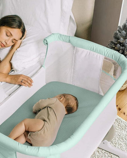 Blissful Diary Muslin Bassinet Sheets for Baby Girls Boys, Boho Soft Cotton Fitted for Oval Hourglass Rectangle Mattress, 2 Pack(Roman Green&Leaf)