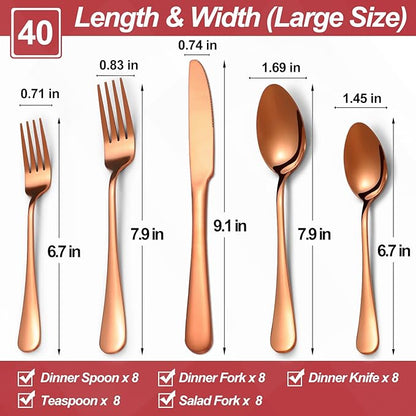 40 Pcs Rose Gold Silverware Set for 8, Food Grade Stainless Steel Flatware Set, Eating Utensils Sets Include Fork/Knife/Spoon,Home Kitchen Tableware Set, Reusable Cutlery Set, Dishwasher Safe