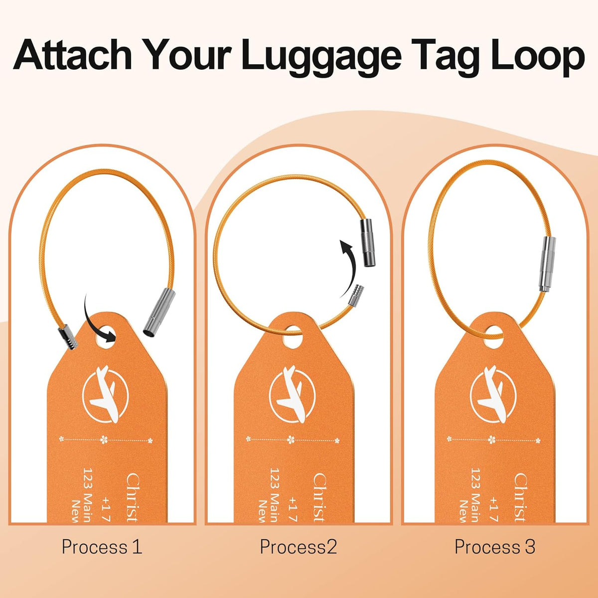 4 PCS Personalized Metal Luggage Tag – Personalized Engraved Suitcase Tag, Backpack Tag, with Matching Color Strap, Waterproof Suitcase Name Badge – Ideal Corporate Gift & Travel Accessory (Orange)