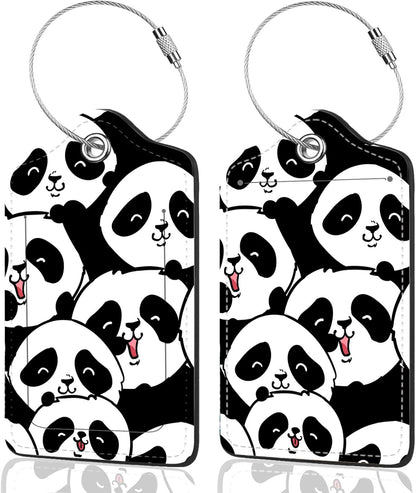 2Pack Luggage Tags for Suitcases, Cute Unique Pu Leather Cruise Luggage Tag with Privacy Cover ID Label Address Card and Metal Ring Suitable for Women Men Kids Travel Bag Silly Cat Face