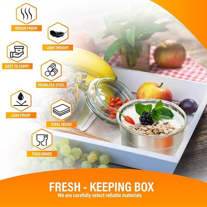 Anas Metal Food Storage Containers with Lids - Stainless Steel, Compact Stackable, Leak Proof, Dishwasher Safe and Microwavable for Lunch, Work, School Travel, Bento Box (4)