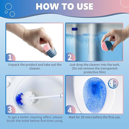 Toilet Bowl Cleaner Tablets, Automatic Toilet Bowl Cleaners, Long-Lasting Toilet Tabs Drop in Tank for Deodorizing & Descaling, Blue & Pink, 12 Packs