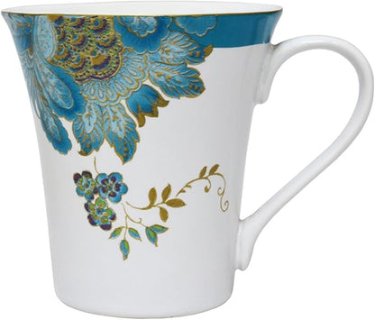 222 Fifth 16-Piece Porcelain Dinnerware Set for 4, Elegant Floral Plates and Bowls Sets-White, Teal, Gold Ceramic Dishes, Chip Resistant Kitchen and Dining Dish Set, Microwave & Dishwasher Safe, Eliza