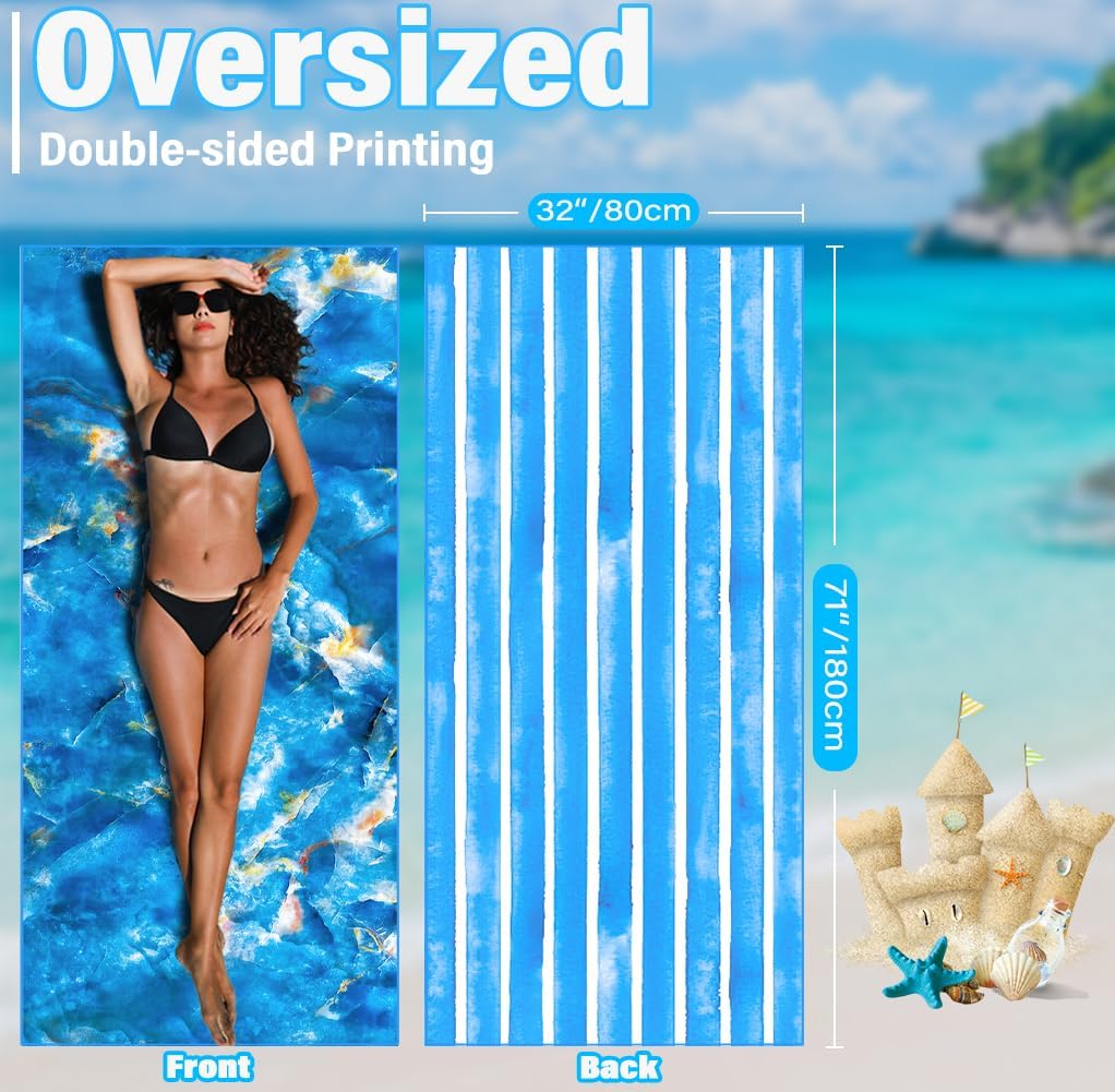 Lightweight Thin Microfiber Beach Towel Sand Free Quick Dry Absorbent Compact Soft Pool Swim Travel Towels Extra Large Oversized Beach Accessories Packable Essentials Stuff Gifts for Adult