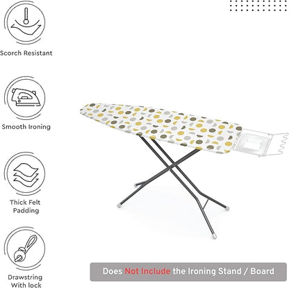 Encasa XO Ironing Board Cover and Pad 54"x15" - Thick 3mm Felt Padding, Drawstring Tightening & Lock, Easy Fit, Scorch & Stain Resistant, Fits Standard Large Ironing Board - Yellow Moon