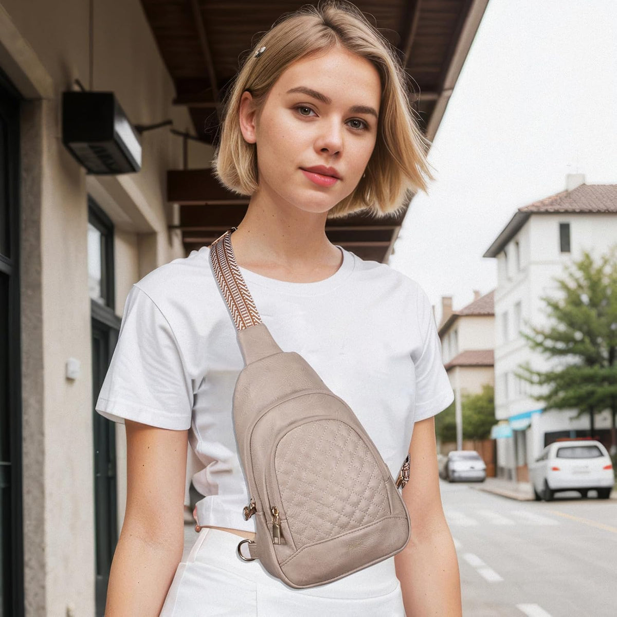 Crossbody Bags for Women Anti Theft Small Sling Handbag with Zipper Lock Vegan Leather RFID Blocking Chest Pure