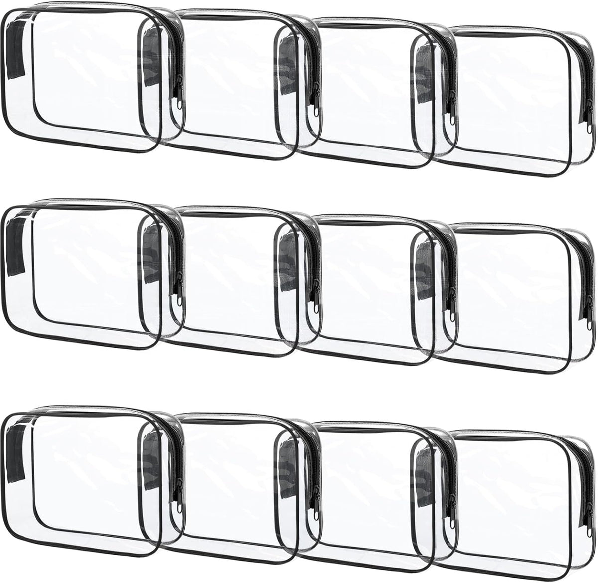 12 Pcs Clear Makeup Bag PVC Waterproof Zippered Clear Cosmetic Toiletry Makeup Carry Pouch for Women Men Vinyl Plastic Organizer Case for Vacation Bathroom (Small, Black)