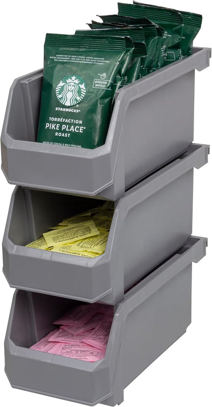Plastic Containers for Organizing and Storage Bins for Closet, Kitchen, Office, Garage or Pantry Organization, Stackable Bins, Medium (11" x 5" x 5.5"), 8-Pack, Grey