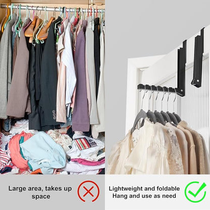 2 Pack Over The Door Hooks Hanger for Clothes, Foldable Over The Door Drying Rack for Laundry, Overdoor Hanger Hook with 6 Groves for Towel, Coat, Black
