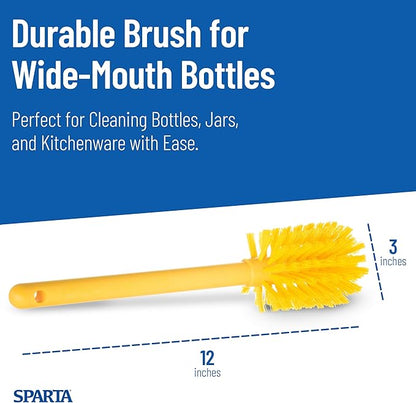 SPARTA Large Water Bottle Brush Ideal for Wide-Mouth Jars, Bottles and Tumblers, Dishwashing Tool with Handle for Home and Commercial Kitchens, Plastic, 12 Inches, Yellow