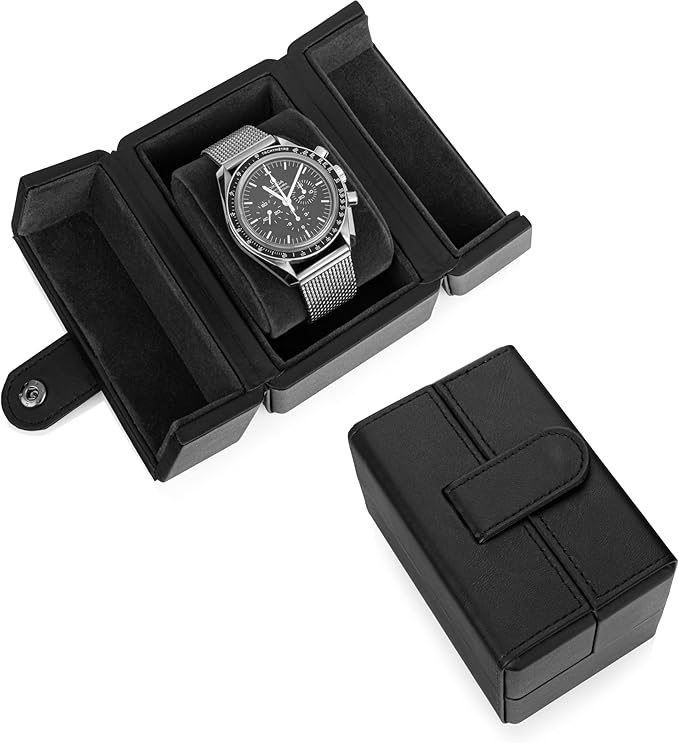 Single Travel Watch Case - Vintage Inspired - Exterior, Soft Microfiber Lining, Fits Up to 42mm Watches - Vegan Leather - Reliable Storage for Home or Travel