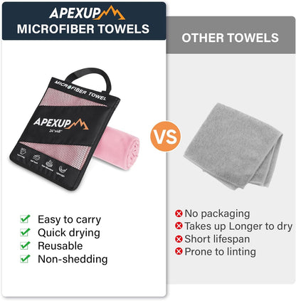 APEXUP Microfiber Travel Towel, Ultra Absorbent Quick Dry Towels, Lightweight Gym Sports Camping Towel for Workout, Yoga, Beach, Shower, Swimming (48"×24", Pale Rose)