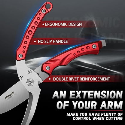 Huusk Kitchen Scissors All Purpose Detachable Poultry Shears with Serrated Edge Heavy Duty Cooking Scissors for Chicken Bone Turkey Fish Burgundy