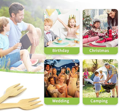 Bamboo Cutlery Set | 2000PK Mini Forks 3.54" Disposable Small 100% Compostable Eco-Friendly Renewable Natural Fork Bulk for Dessert/Fruit