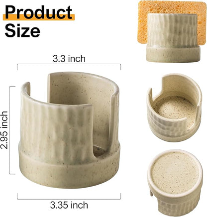 Kitchen Sponge Holder, Ceramics Sponge Dish Rack Sink Scrub Caddy for Scrubbers, Bathroom, Cute Kitchen Gadget Organizer, Yellow