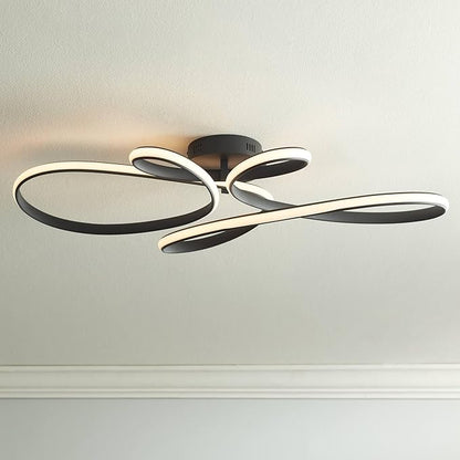Possini Euro Design Helix Ultra Modern Semi Flush-Mount Ceiling Light Sand Black Dimmable LED Strip Twisting Ribbon Steel Metal 36 1/2" Wide Bedroom Kitchen Living Room Hallway House Home Dining