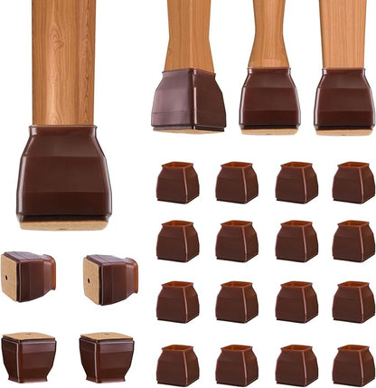 BALEINE 16 Pack Silicone Chair Leg Floor Protectors, Stool Leg Protectors Cap, Non-Slip Chair Leg Caps for Hardwood Floors (Brown & Small (Square), 16 Pack)