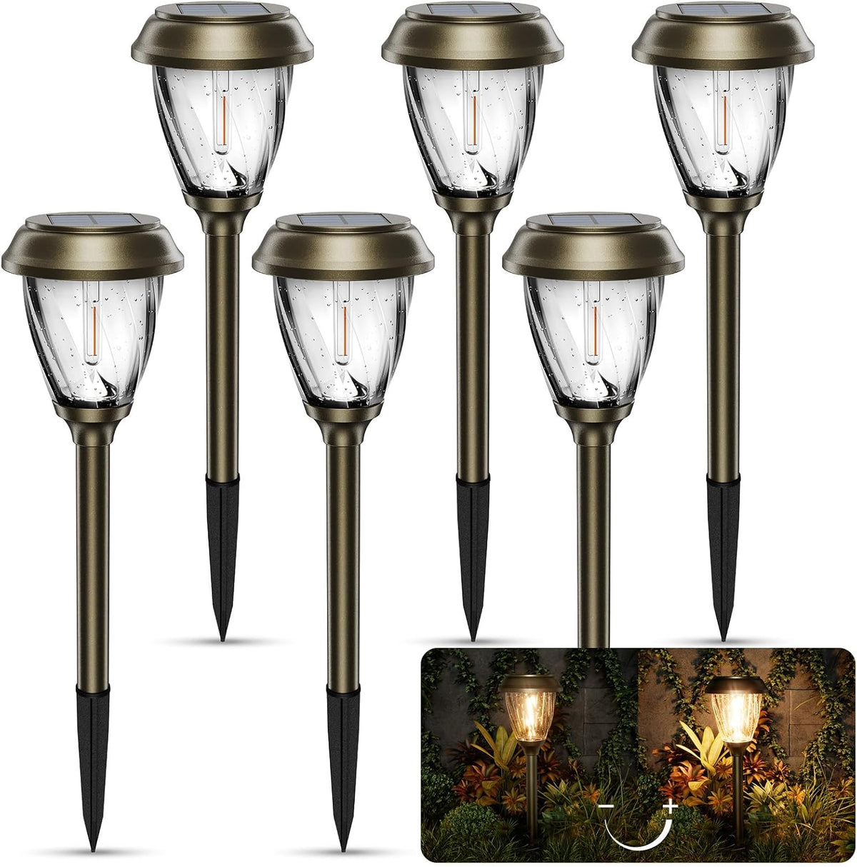 XMCOSY+ Solar Pathway Lights Outdoor, 10/25 LM in 2 Lighting Modes, Glass Stainless Steel Waterproof Outside Solar Powered Garden LED Lights for Yard Lawn Driveway Walkway Landscape Decor(Warm White)