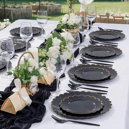 Supernal 360pcs Black Plastic Silverware Heavy Duty Black Plastic Utensils Disposable Cutlery Set Includes Disposable Knives,Forks and Spoons Silverware Set for Parties,Weddings & Birthday
