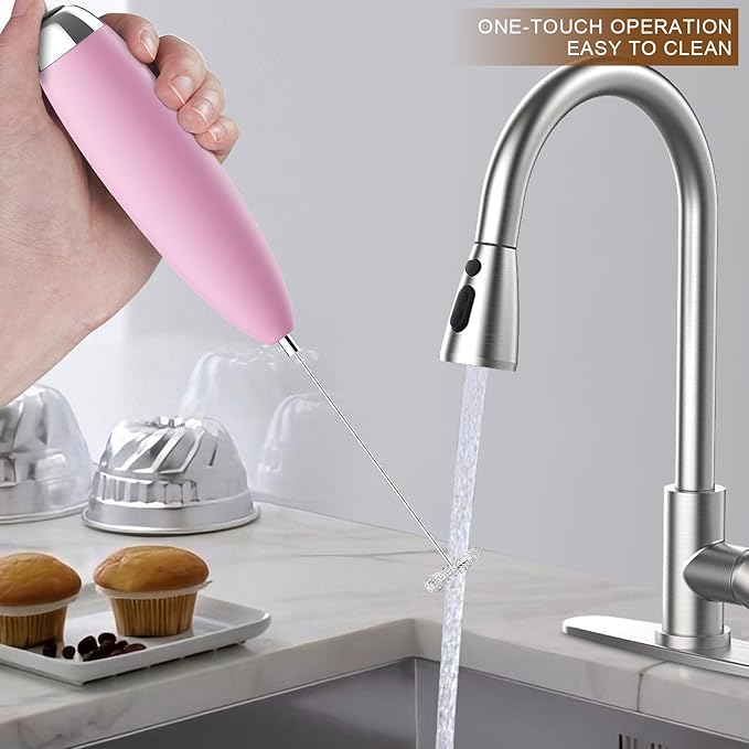 Frother Handheld for Coffee, Milk Frother Upgraded Matcha Whisk Drink Mixer Electric Mini Whisk Hand Mini Foamer Coffee Mixer for Lattes Cappuccino Frappe Matcha Hot Chocolate, Pink