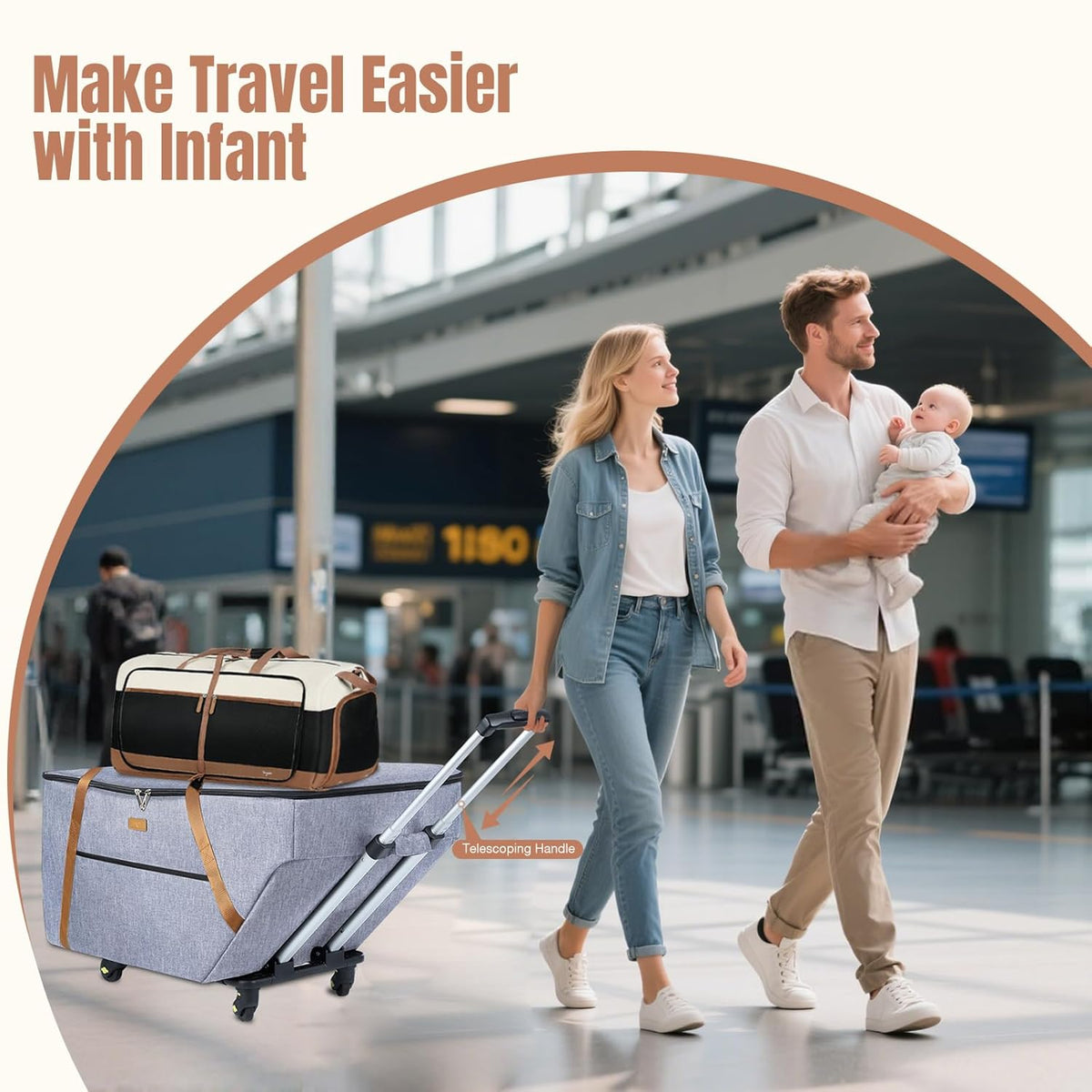 Infant Car Seat Travel Bag with Wheels Fits Chicco KeyFit 30,Nuna Pipa, UPPAbaby MESA,Padded Car Seat Bags for Airplane, Gate Check Bag with Side Pocket,Removable Cover for Air Travel, Grey
