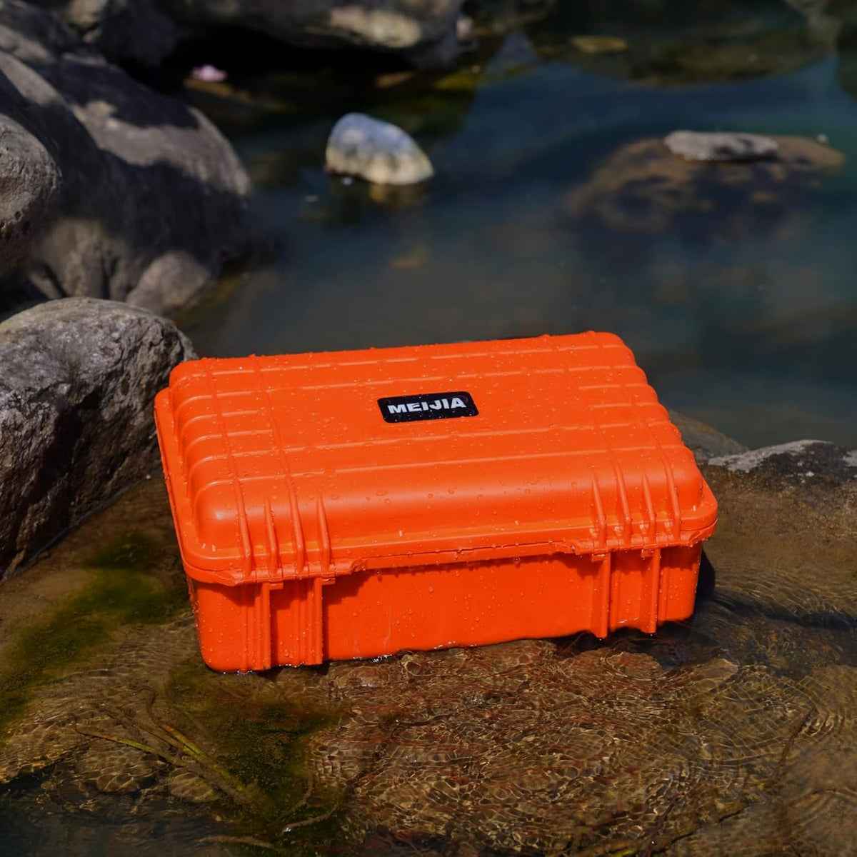 MEIJIA All Weather Portable IP67 Waterproof Protective Case, Hard Camera Case with customizable foam, Perfectly Protection of Camera, Drones,Pistols,Lens,Equipments,18.5 x14.06x6.93inches(Orange)