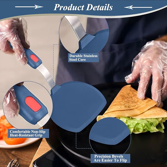 Silicone Spatula, Heat Resistant Kitchen Utensils for Non-Stick Cookware, Wide Slotted Pancake Spatulas Turner with Seamless Thin Edges for Egg, Omelette, Fish Slice (Half-Round Spatula)