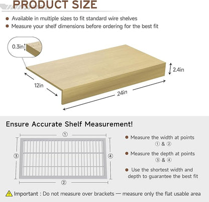 Wooden Wire Shelf Covers for Pantry & Closet – Wire Rack Covers for Shelves, Durable Wood Shelf Covers for Kitchen, Laundry Room, Storage Organization(Yellow Oak,24in*12in)