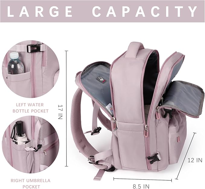 SHRRADOO Travel Laptops Backpack for Women Men, Casual Work Bag 17inch High School College Backpack Airline Approved Backpack for Hiking Business (Pink khaki)