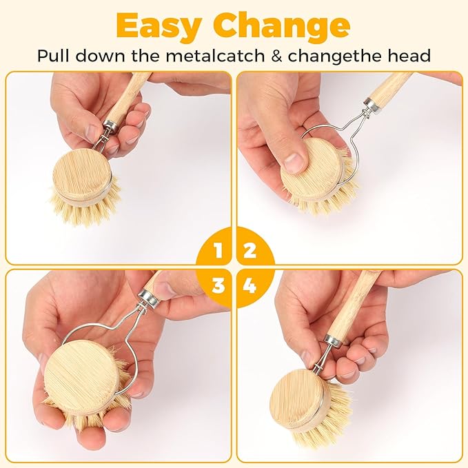 5 Pcs Bamboo Dish Brush Set Practical Dish Cleaning Brush Set Multifunctional Dish Washing Brush Set Ergonomic Kitchen Brush Set for Kitchen Cleaning Pots Pans Dishes