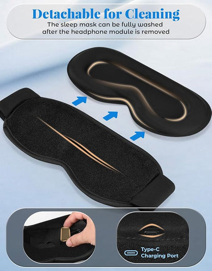 Adjustable 3D Contoured Sleep Mask with Bluetooth Headphones, Eye Masks for Sleeping, Wireless Sleeping Headphones for Men, Women, Cool Gadget Gift