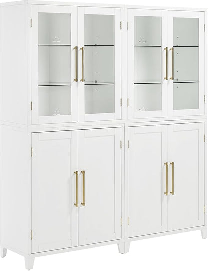 Crosley Furniture Roarke 2-Piece Glass Door China Hutch Kitchen Pantry Storage Cabinet Set, Dining Room, White