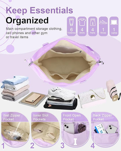Daughter Niece Gifts for Teen Girl Kids, Initial Travel Duffel Bag Sports Gym Bag Personalized Gifts Weekender Bag，Monogram Overnight Bag Cute Dance Bag Birthday Bridesmaid Gifts for Women(Purple, I)