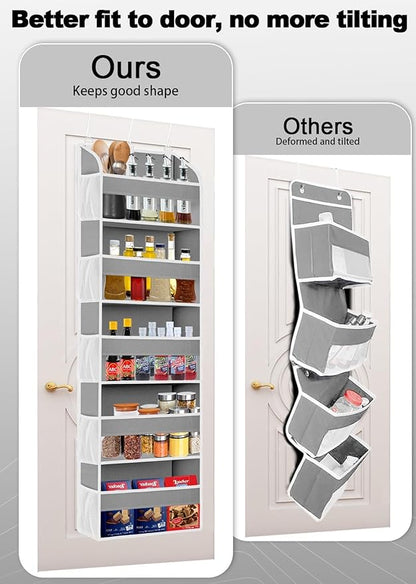 1 Pack Over The Door Storage Organizer with 5 Pockets 10 Mesh Side Pockets, 44 lbs Weight Capacity Door Hanging Organizers and Storage for Bedroom,Bathroom,Nursery,Pantry,Dorm(Light Gray)