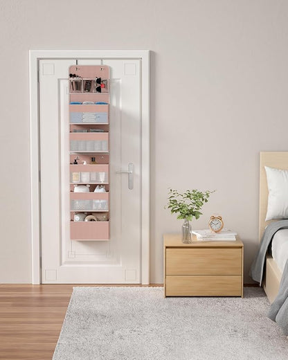 Closet Organizers and Storage, Over The Door Organizer, 6 Shelf Camper Storage, Behind The Door Storage Organizer, Wall Mount Back of Door Hanging Organizers (Pink)