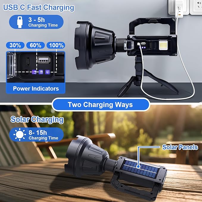 Rechargeable Spotlight Flashlight, Peascat 3, 000L Lumens LED Handheld Spot