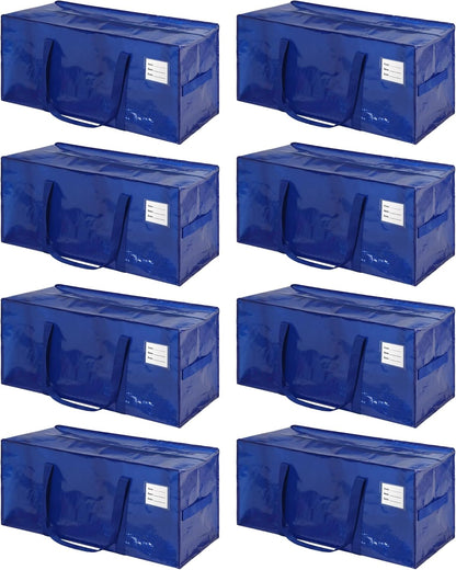 8 Pack Heavy Duty Extra Large Moving Bags with Handles,Waterproof Foldable Storage Totes,Clothing Storage Bags,Packing Moving Boxes for College Supplies & Seasonal Storage, Blue