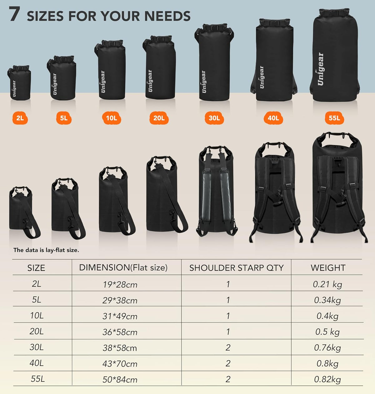 Unigear Dry Bag Waterproof, 2L/5L/10L/20L/30L/40L Floating and Lightweight Bags for Kayaking, Boating, Fishing, Swimming and Camping with Waterproof Phone Case