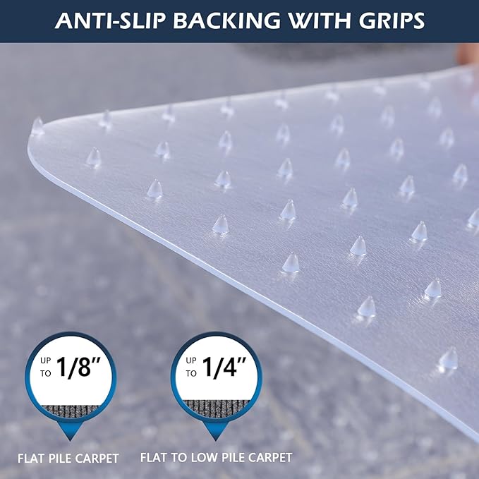 SALLOUS Clear Chair Mat for Carpet, 53" x 45" Heavy Duty Vinyl Floor Mat for Carpeted Floors, Gaming Chair Mat with Tap, Rolling Under Desk Floor Mat for Home Office