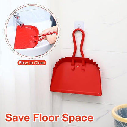 Mumufy 4 Pack 12 inch Heavy Duty Metal Dustpan Large Wide Dust Pans for Household Handheld Wide Scooper and Debris Cleaning Tool Ideal for Home and Commercial Use(Red)
